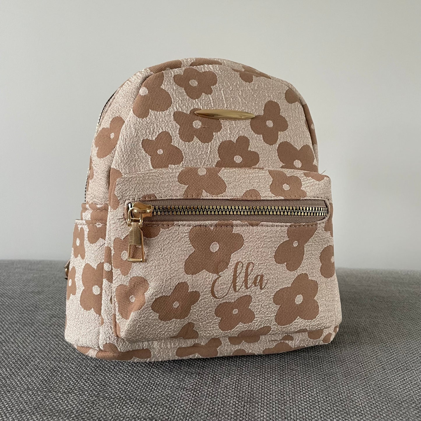 Personalised Childrens Beige Flower Small Backpack