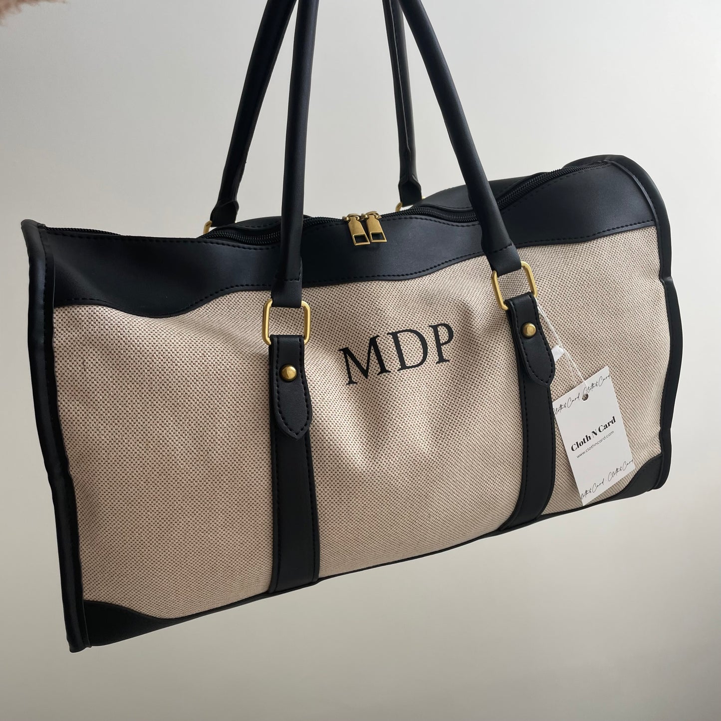 Personalised LILY Canvas & Faux Leather Overnight duffle bag