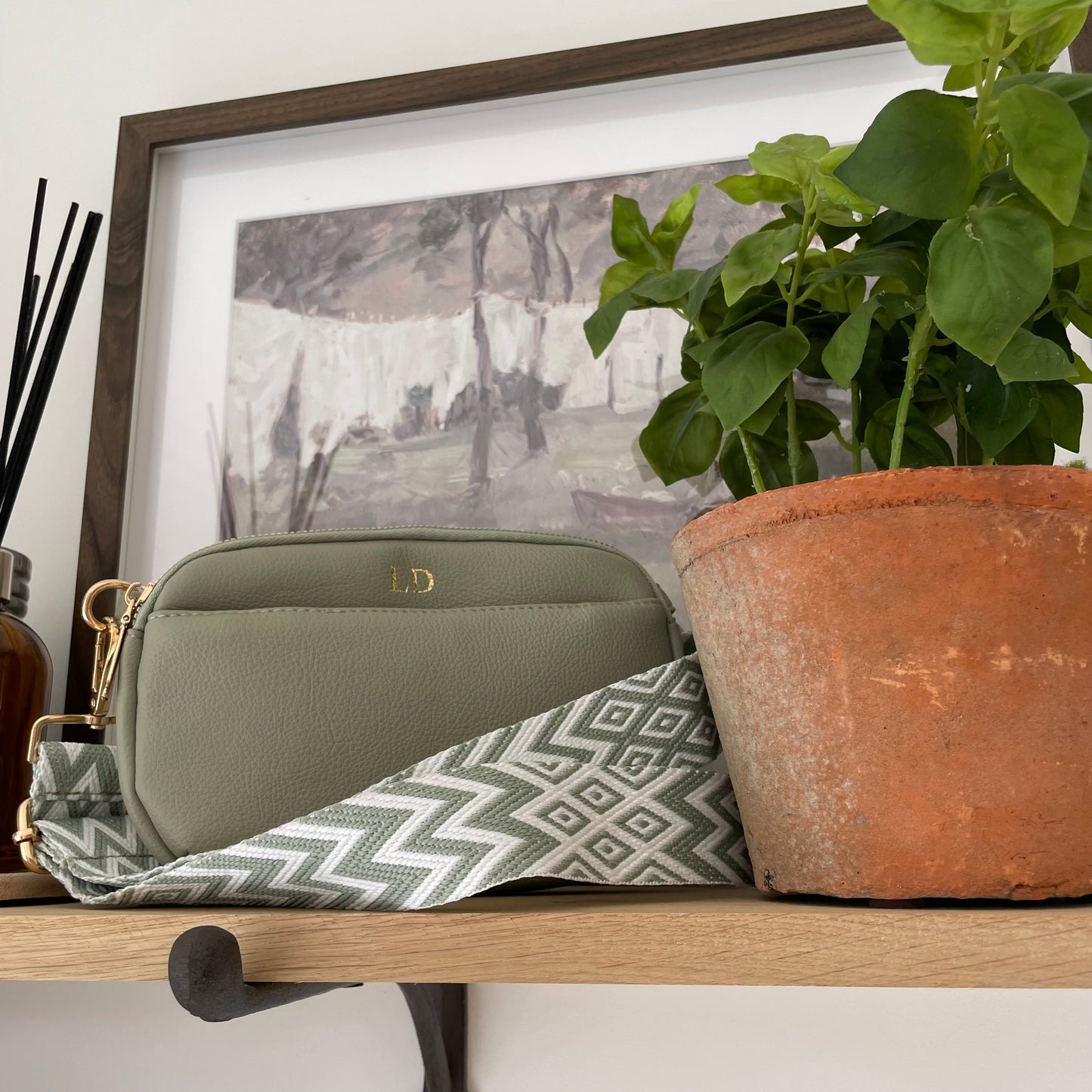 Personalised LOLA Embossed Faux Leather Chevron Cross Body Bag