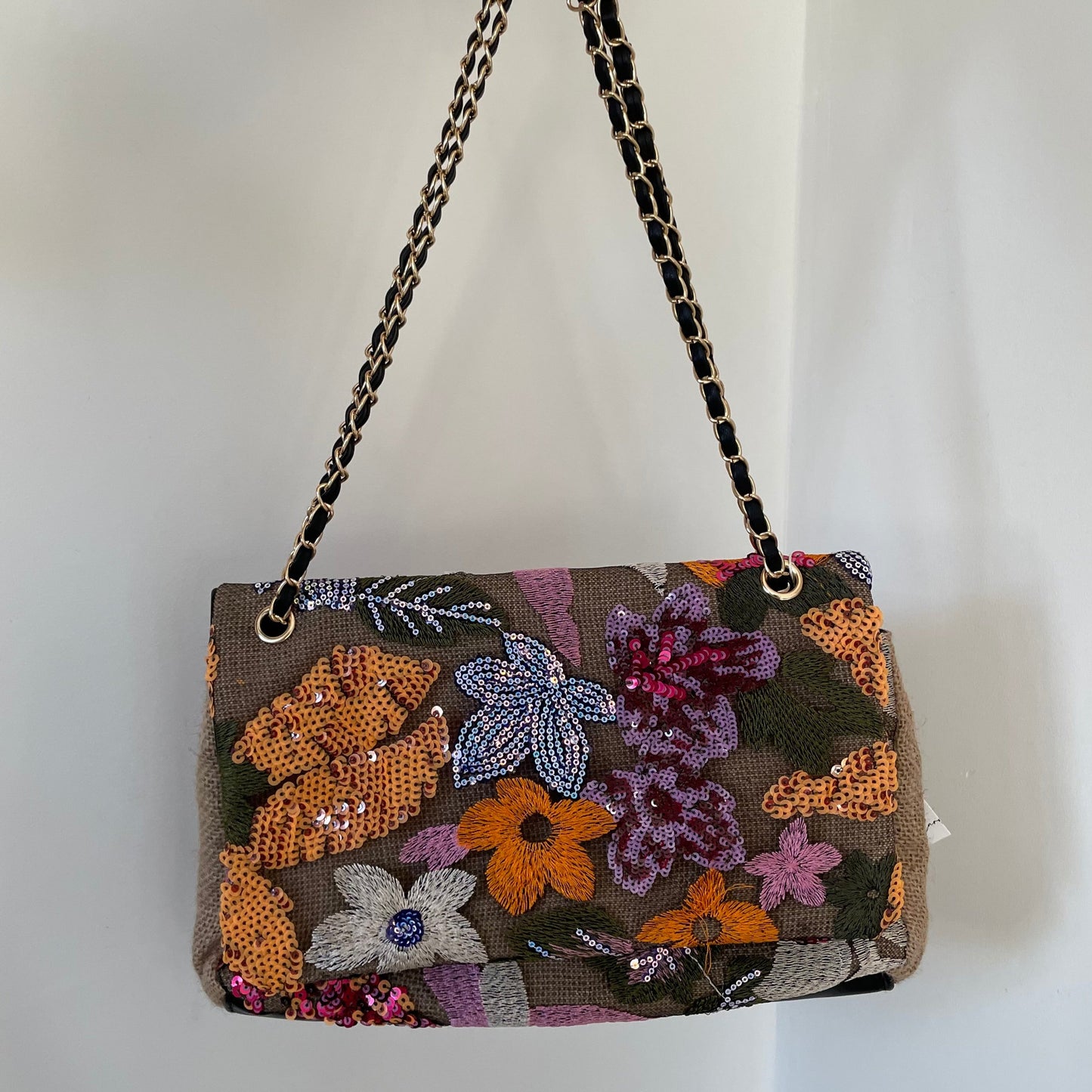 Personalised Floral Sequin Chain Cross Body Shoulder Bag