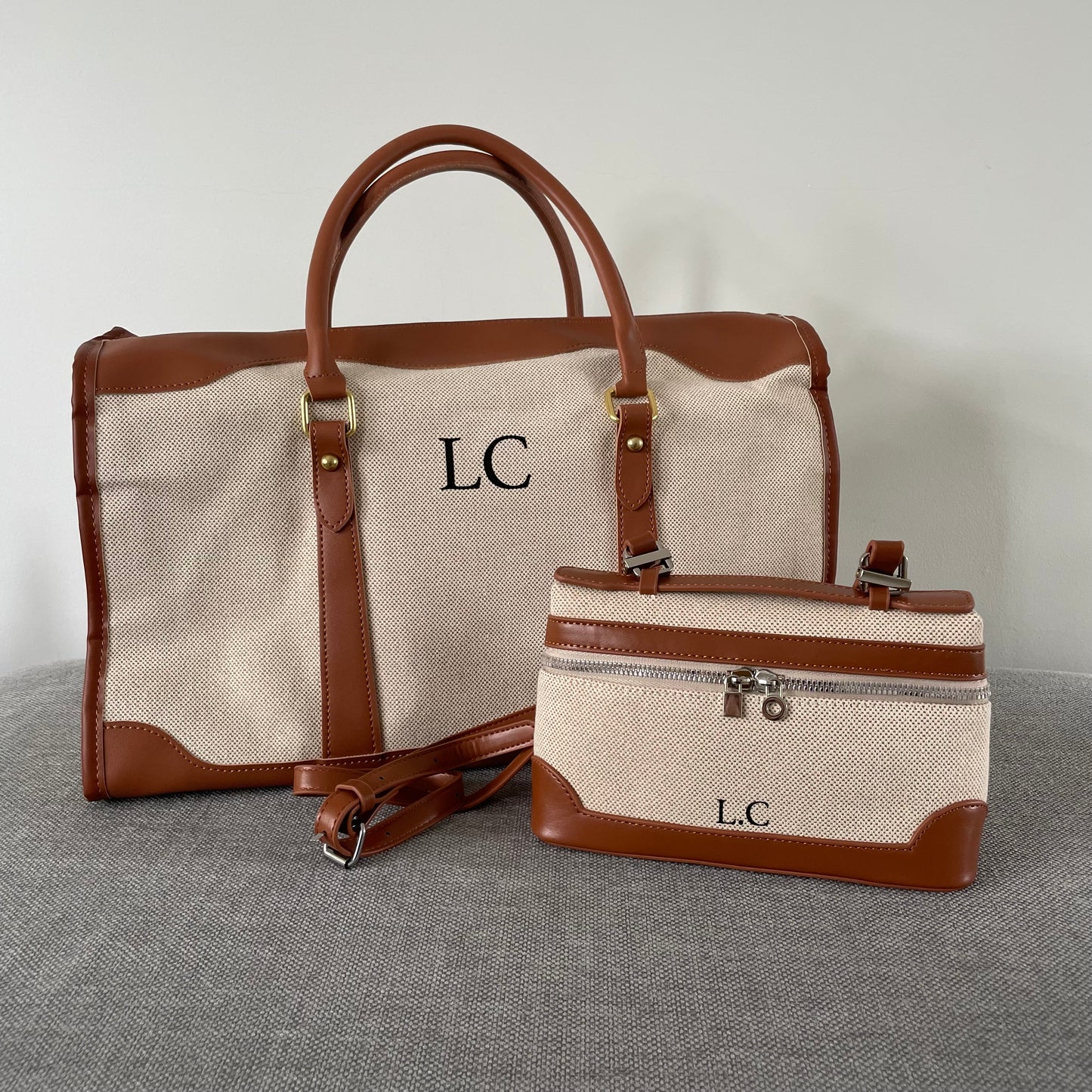 Personalised LILY Canvas & Faux Leather Overnight duffle bag