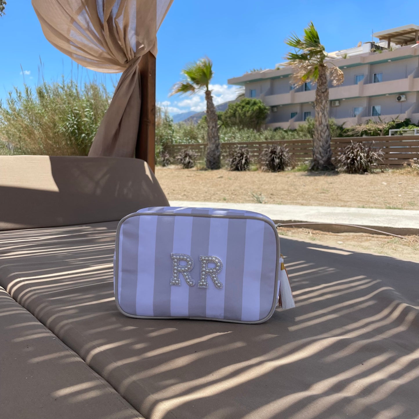 Personalised Stripe Tassel Makeup Cosmetic Bag