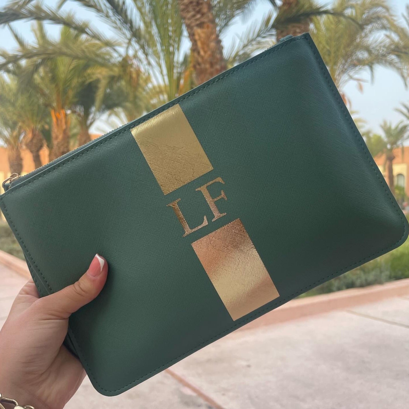Personalised Stripe Saffiano Leather Clutch Bag Zip Pouch