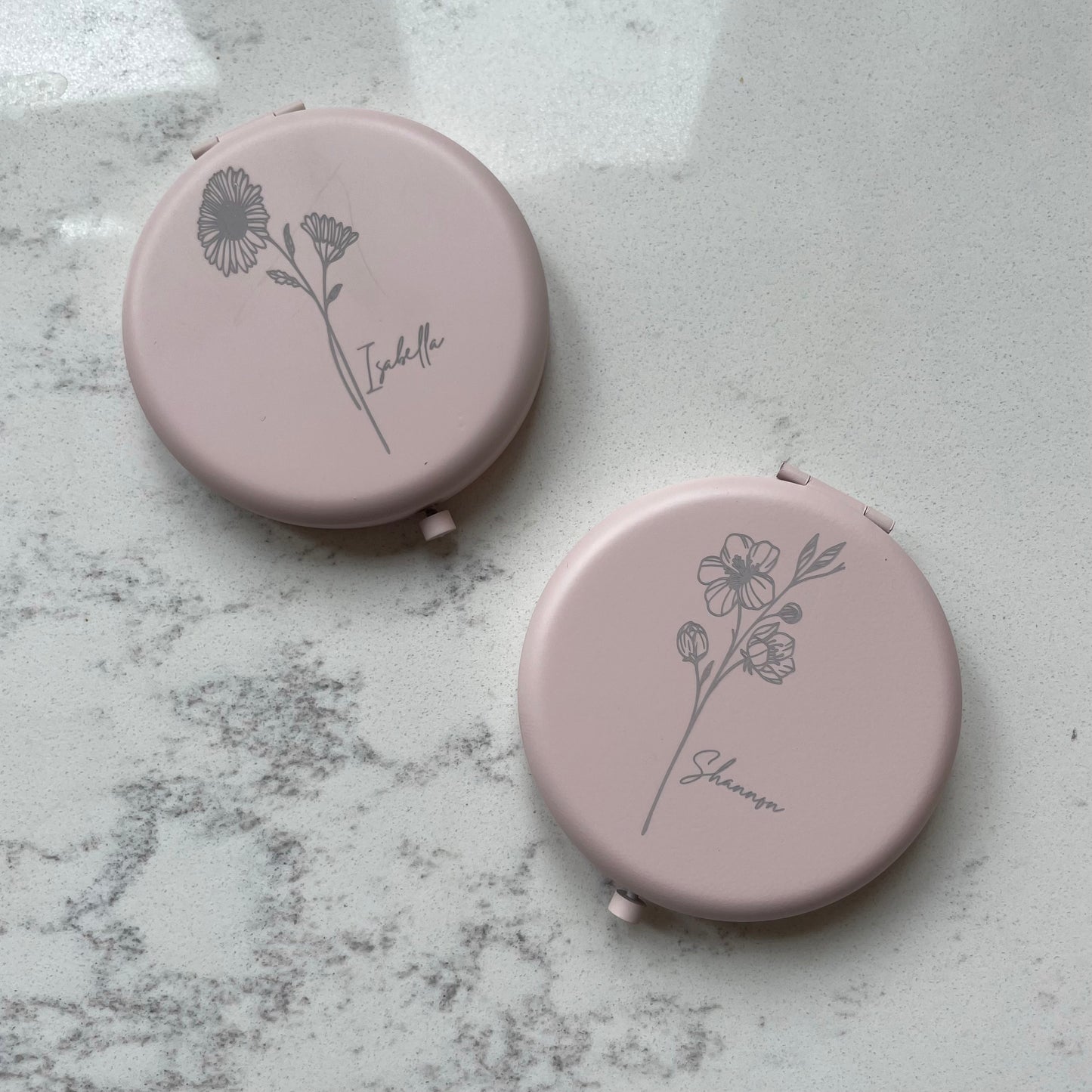 Personalised Engraved Pink Flower Pocket Mirror