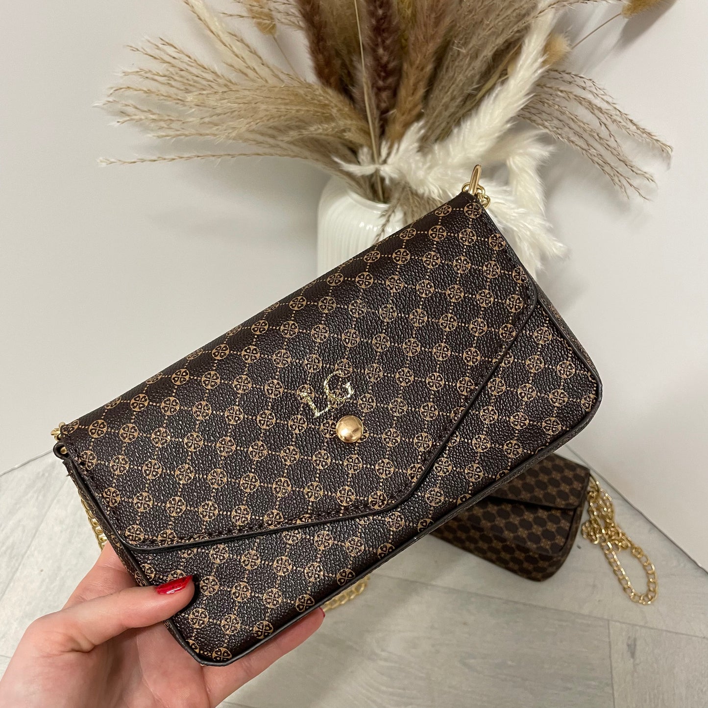 Personalised LOUISA Pattern Chain Shoulder Cross Bag