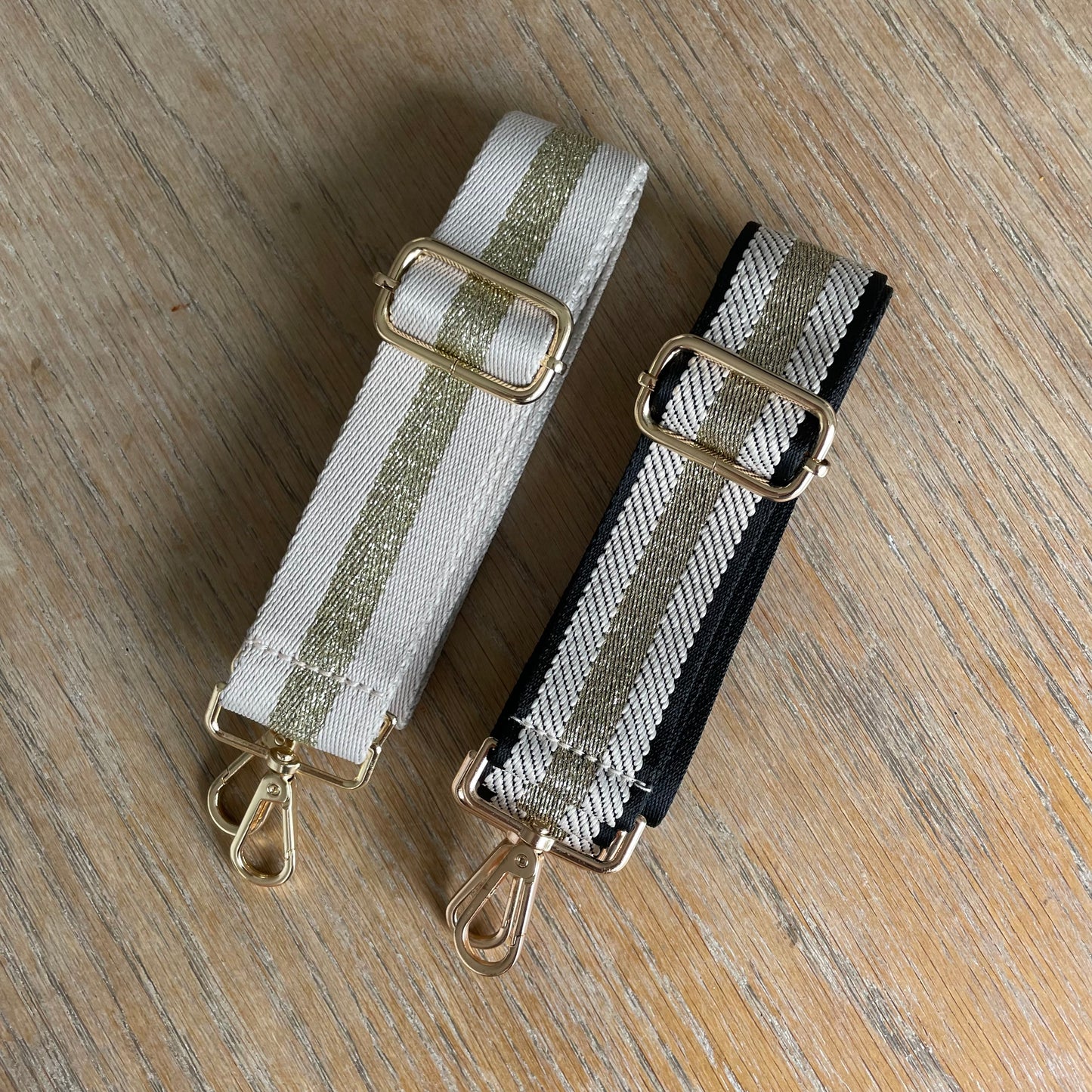 Champagne Stripe Gold Hardware Bag Straps