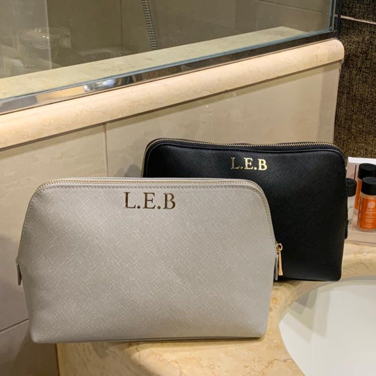 Personalised Saffiano Leather Cosmetic Makeup Toiletry Bag
