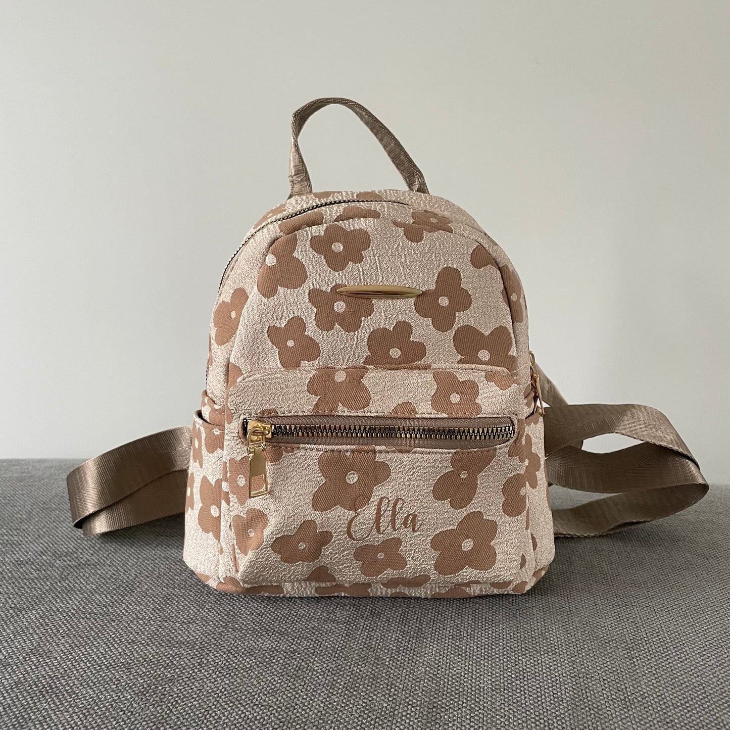 Personalised Childrens Beige Flower Small Backpack