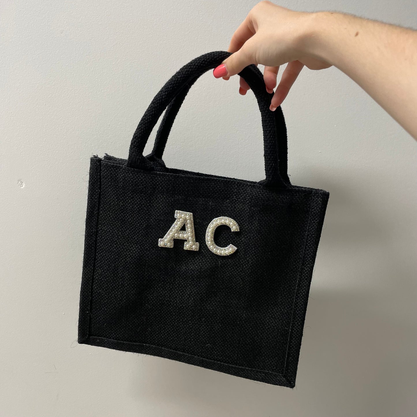 Personalised Patch Square Jute Lunch Bridesmaid Top Handle Gift Bag