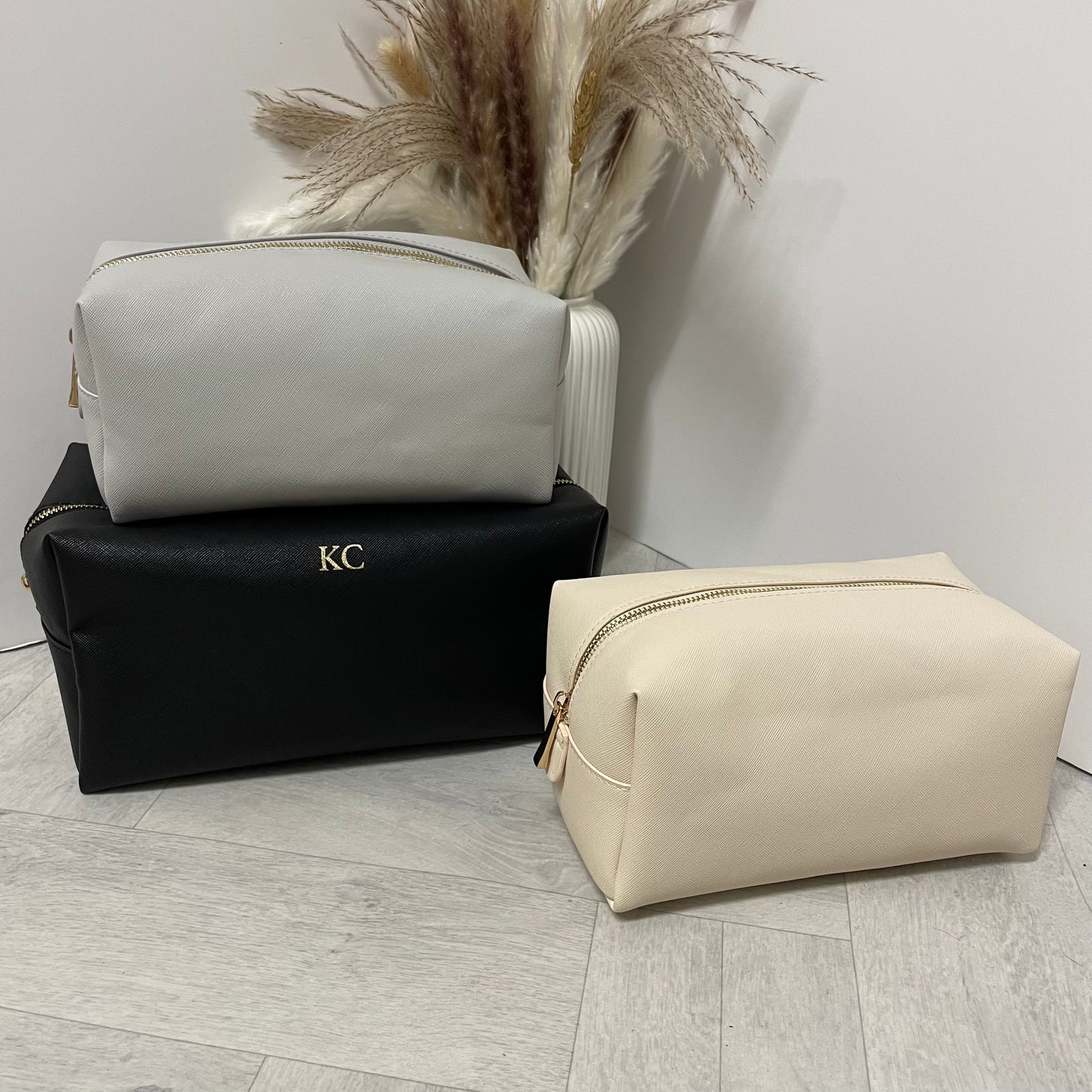 Personalised Saffiano Leather Makeup Zip Around Cube Bag