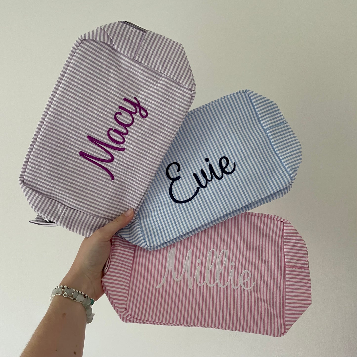 Personalised Cotton Stripe Embroidered Makeup Cosmetic Bag