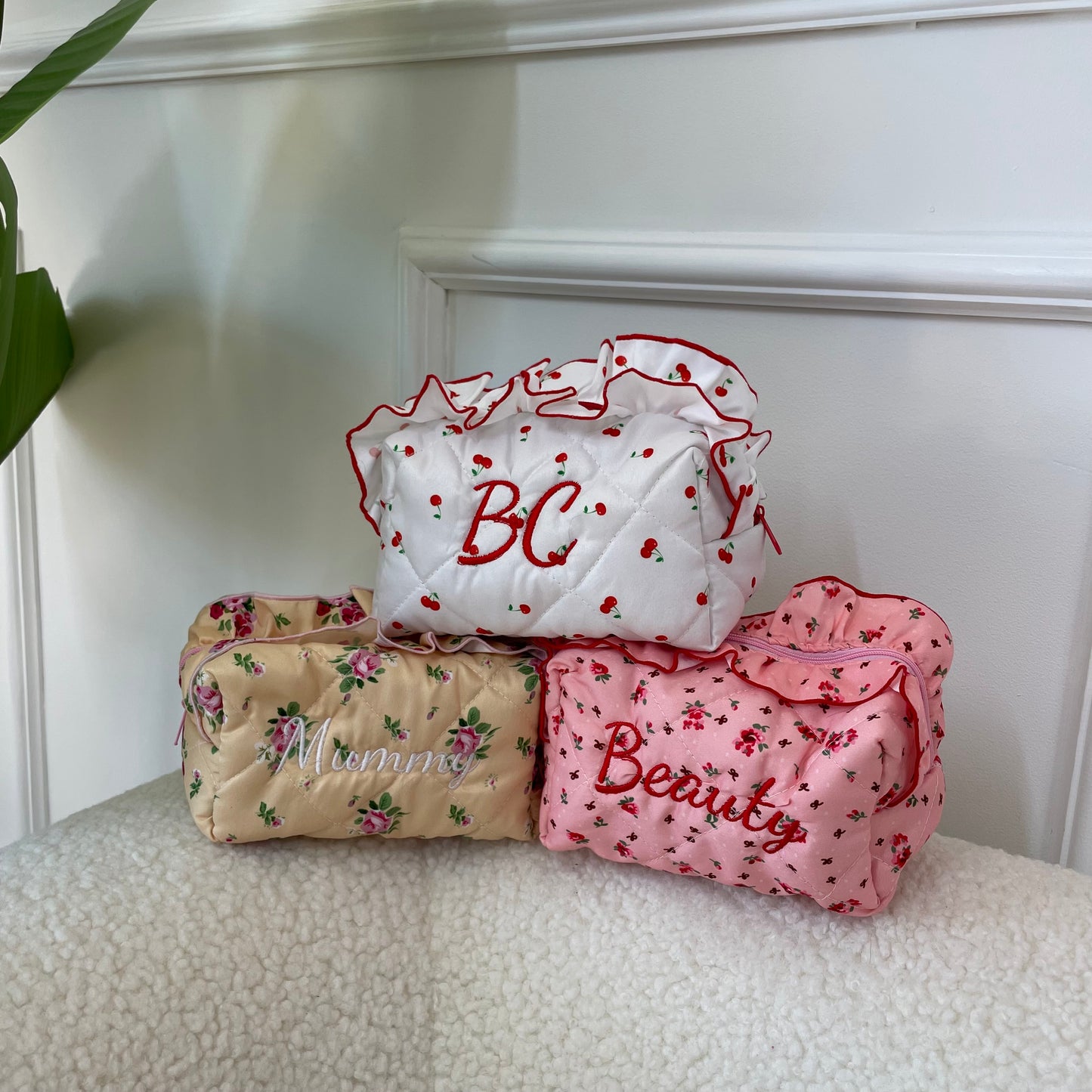 Personalised Ruffle Embroidered Makeup Cosmetic Bag