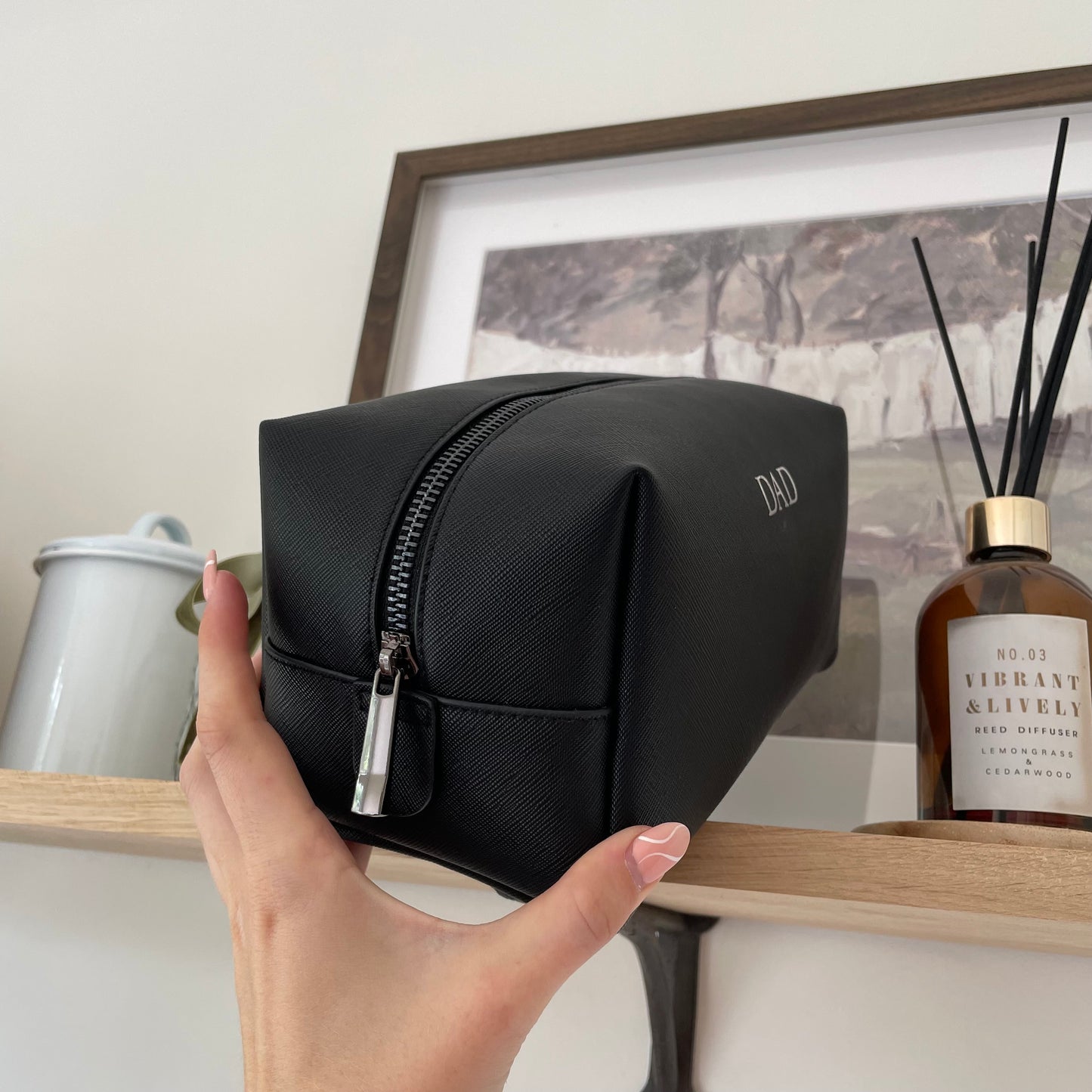 Personalised Saffiano Leather Makeup Zip Around Cube Bag