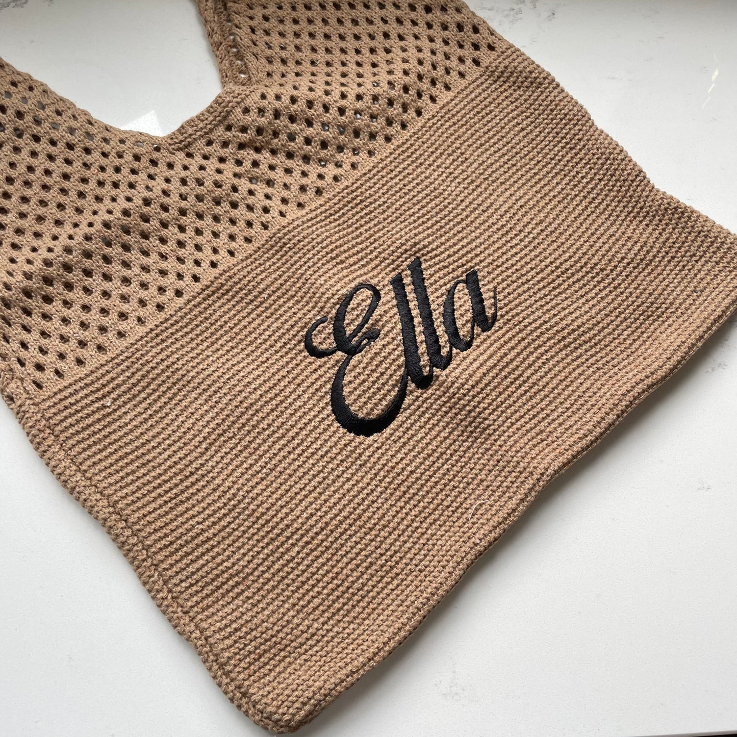 Personalised Embroidered Crotchet Net Shoulder Tote Bag
