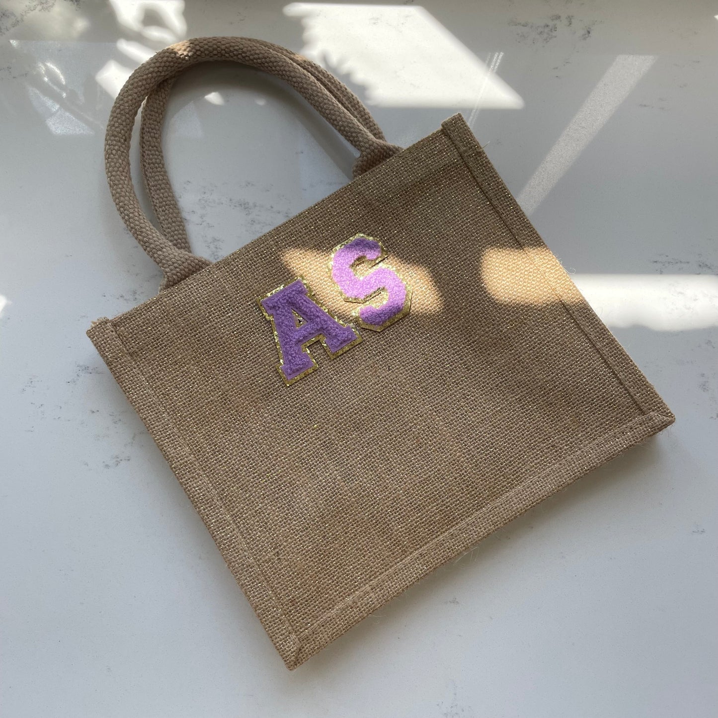 Personalised Patch Square Jute Lunch Bridesmaid Top Handle Gift Bag