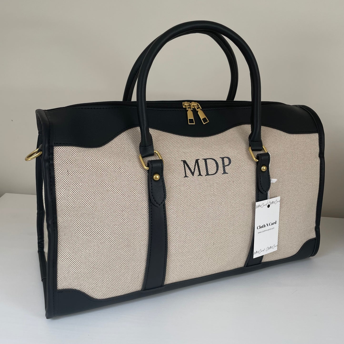 Personalised LILY Canvas & Faux Leather Overnight duffle bag