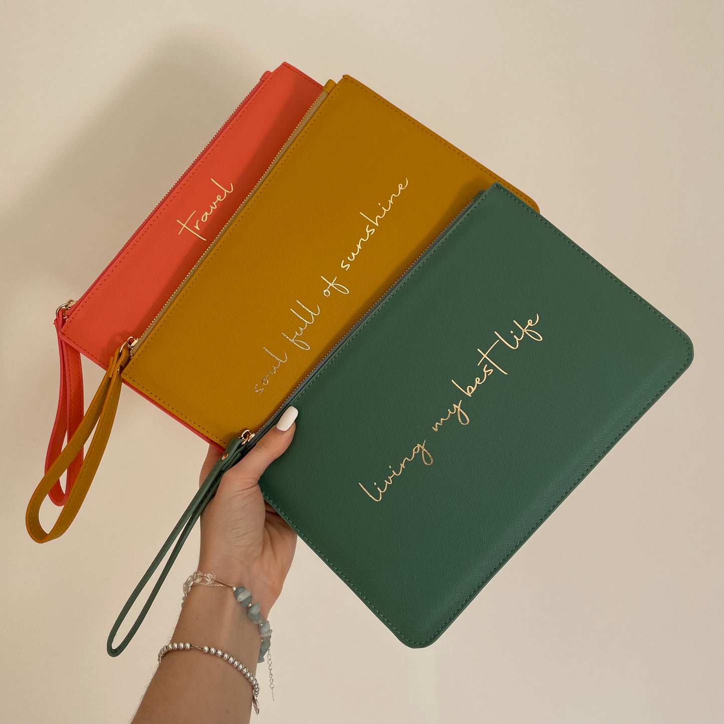 Personalised Saffiano Leather Clutch Bag Zip Pouch