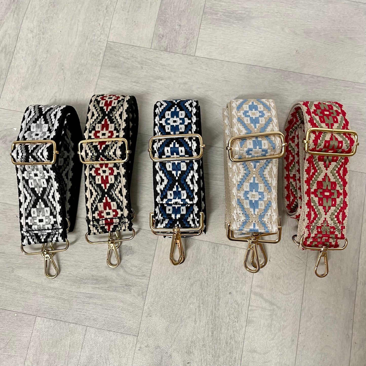 Aztec Embroidered Gold Hardware Bag Straps