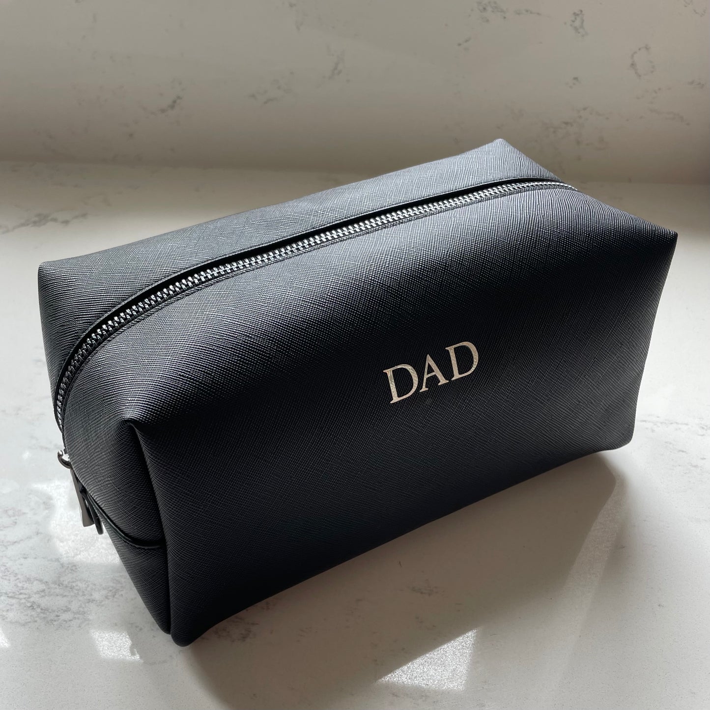 Personalised Saffiano Leather Makeup Zip Around Cube Bag