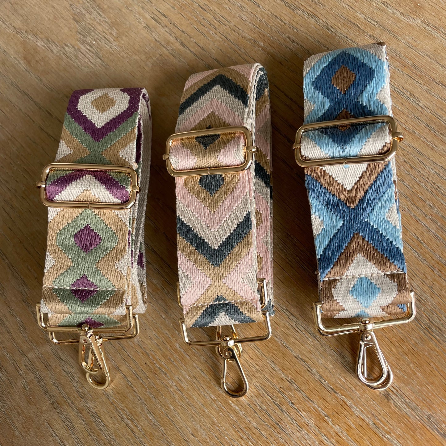 Thick Triangle Embroidered Gold Hardware Bag Straps