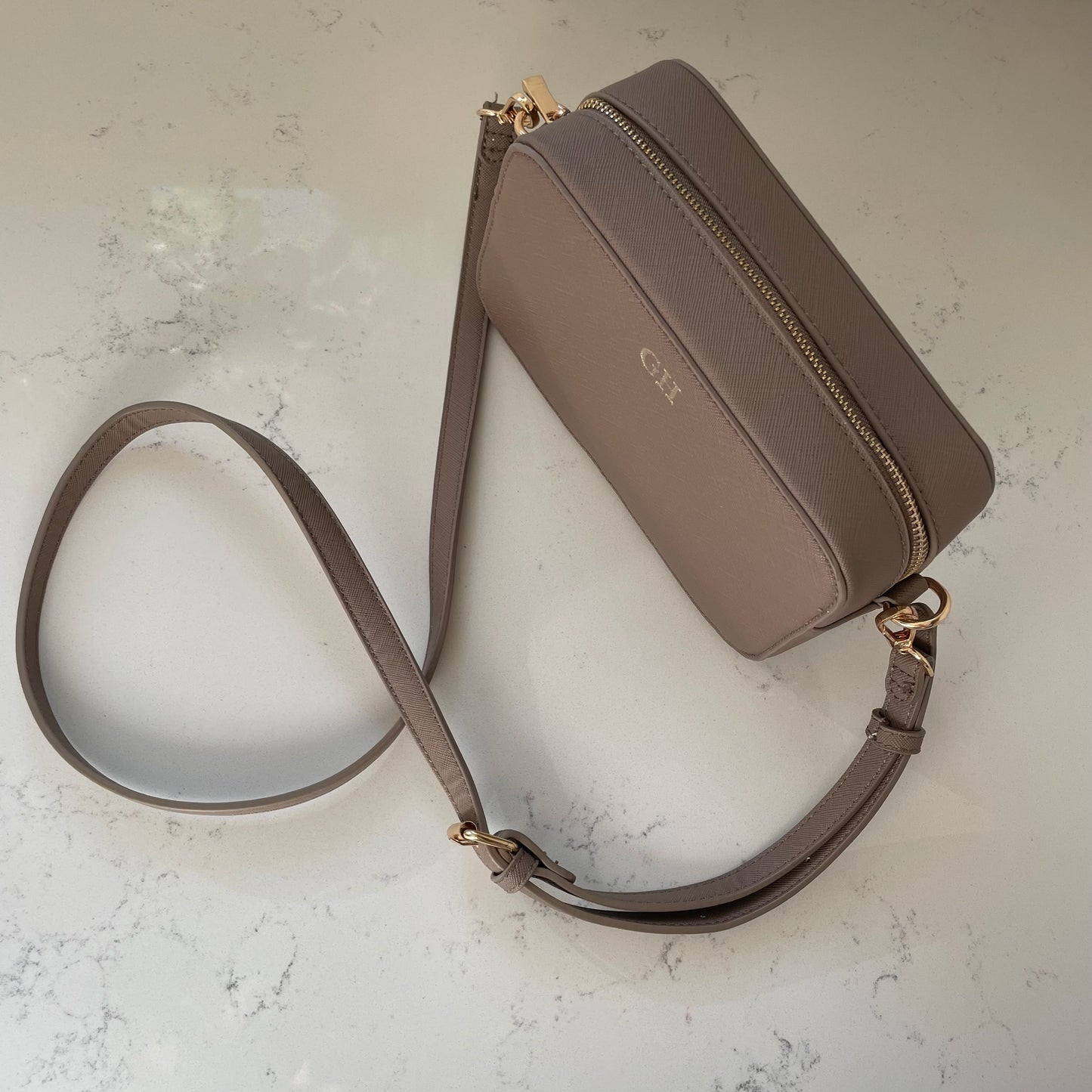 Personalised Embossed Saffiano Leather Box Camera Cross Body Bag