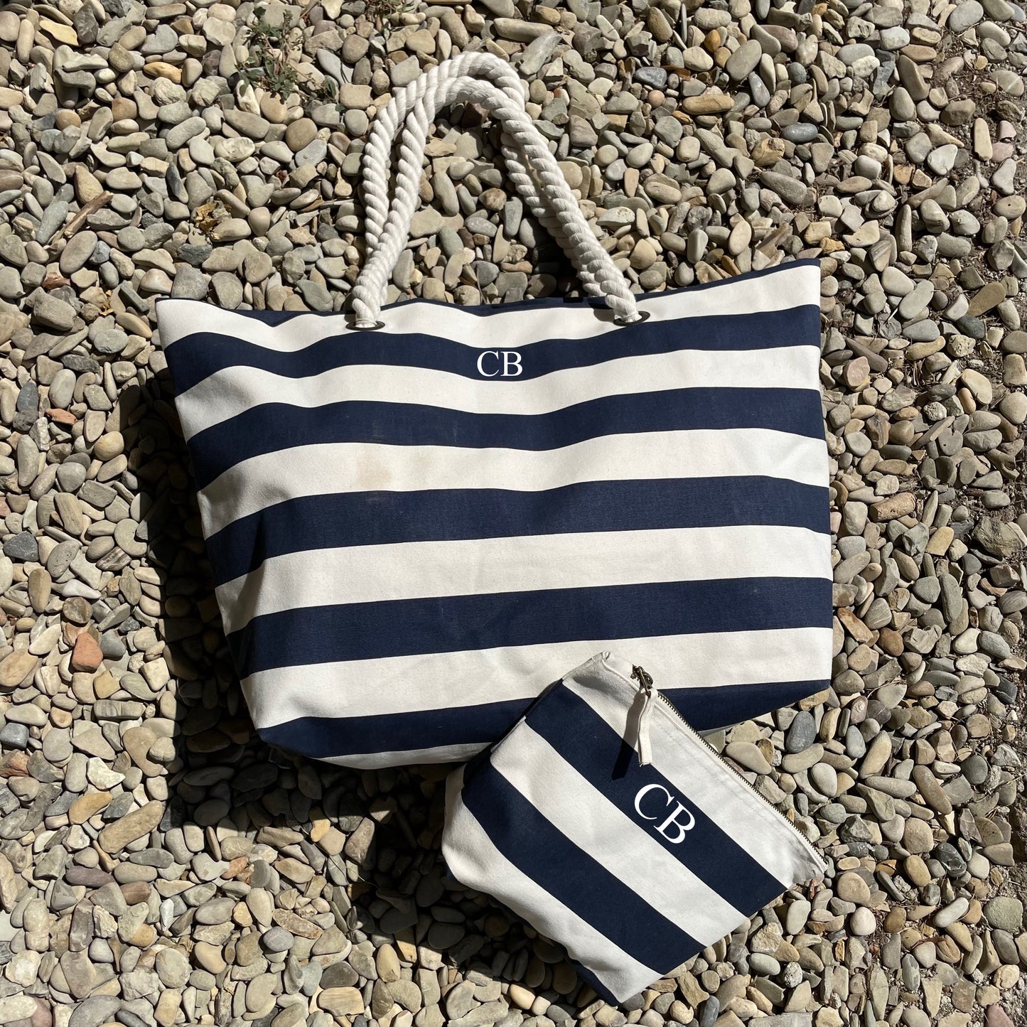 Personalised PALMA Rope Canvas Large Tote Beach Shoulder Bag