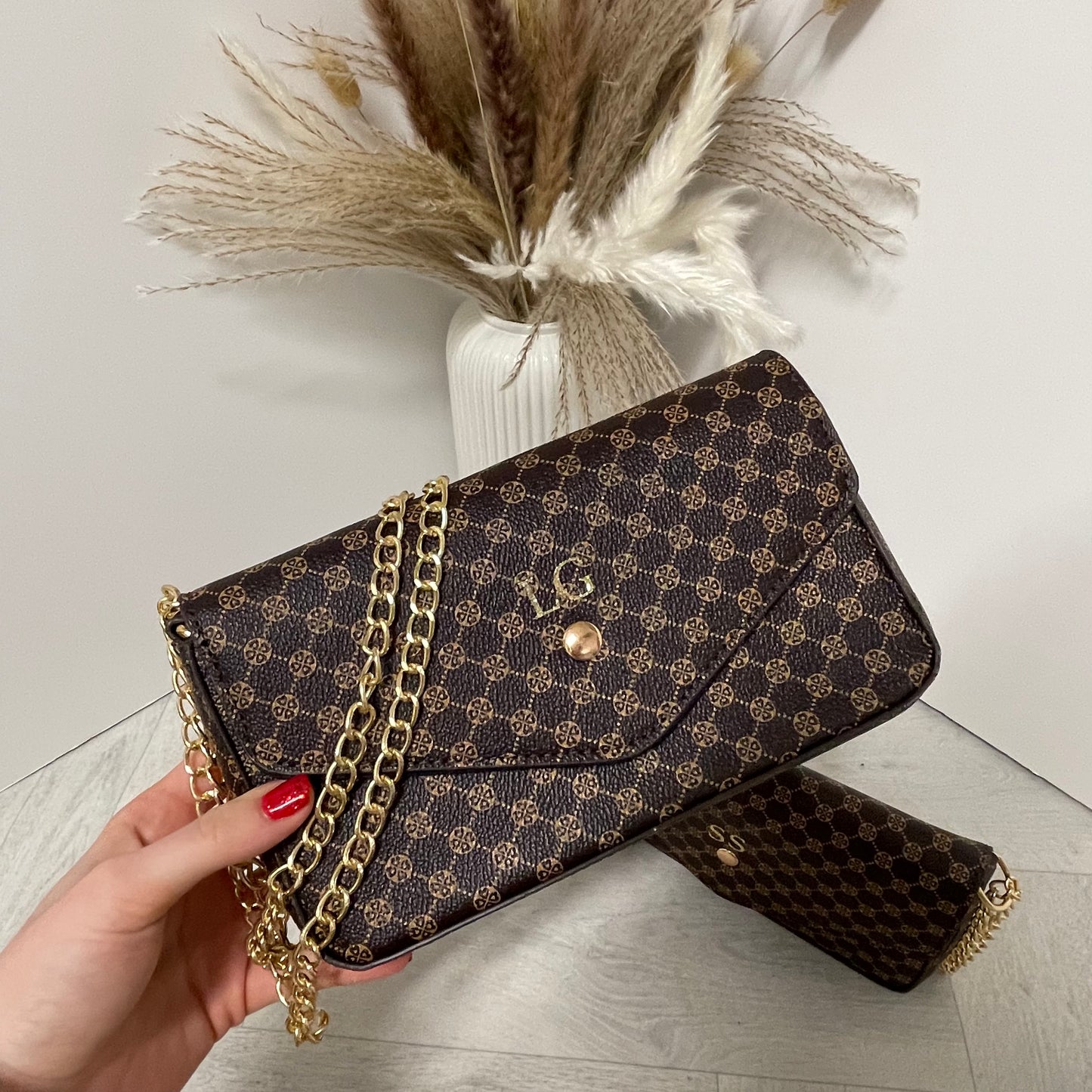 Personalised LOUISA Pattern Chain Shoulder Cross Bag