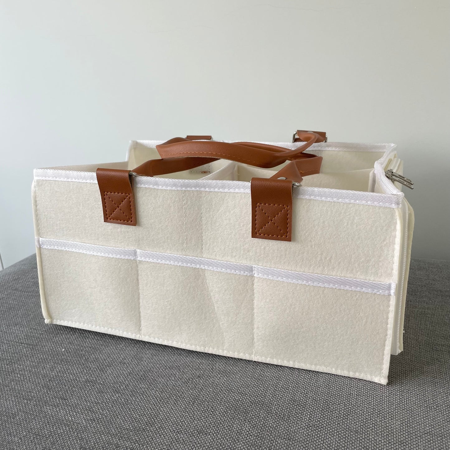 Personalised Felt With Brown Handles Nappy Changing Organiser Bag
