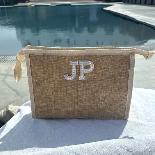 Personalised Patch Canvas Jute Clutch Pouch Makeup Bag