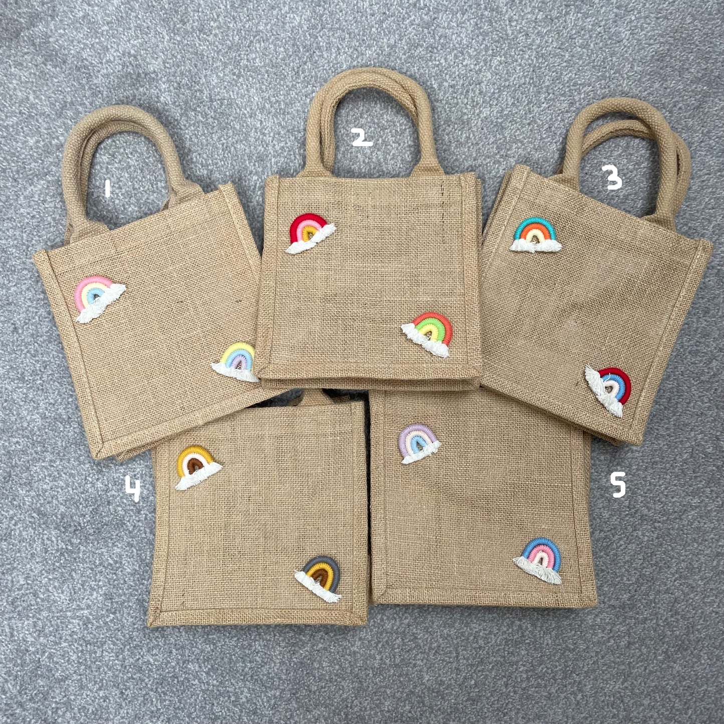 Personalised Rainbow Jute Lunch Top Handle Gift Bag