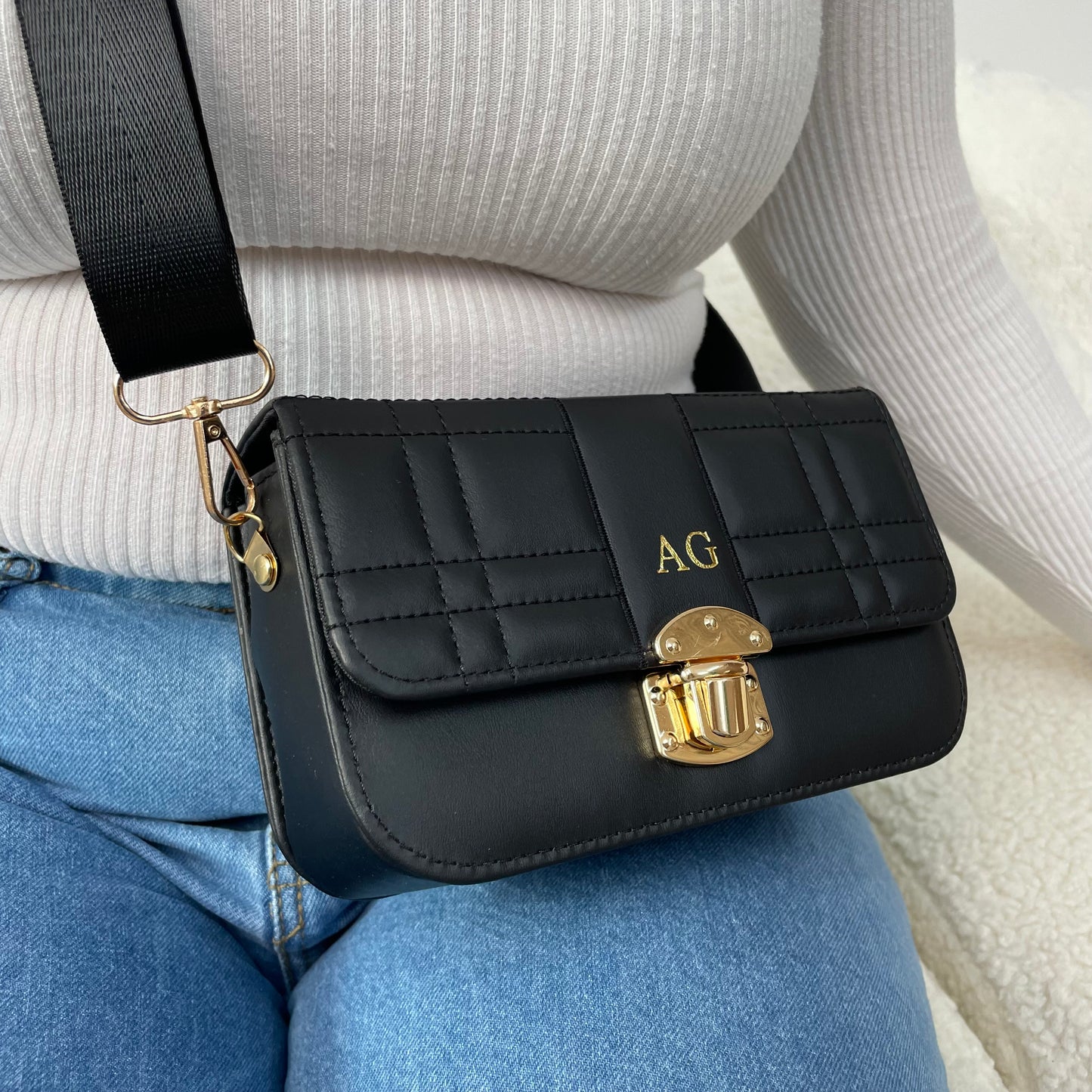 Personalised BETHANY Embossed Quilted Cross Body Bag
