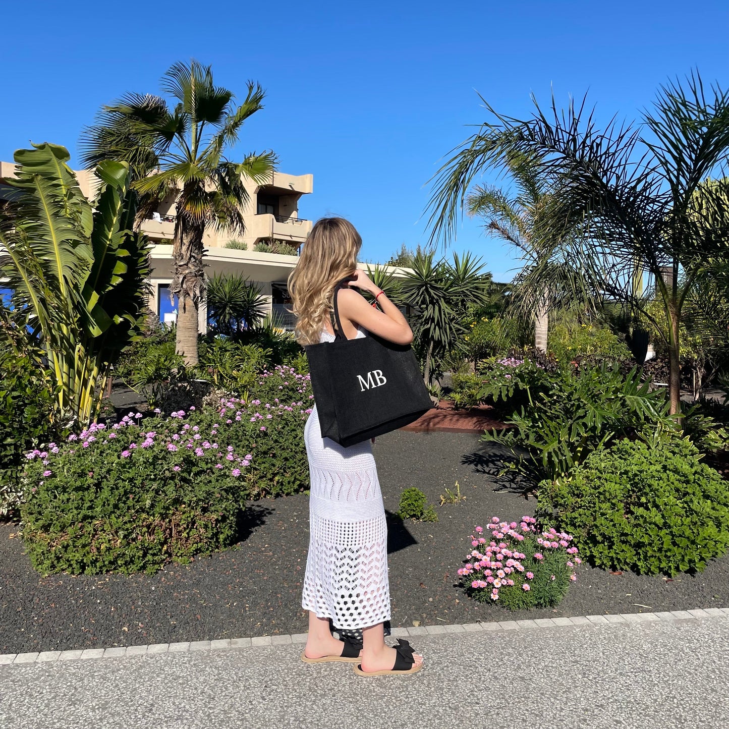 Personalised Square Jute Shoulder Beach Shopper Tote Bag