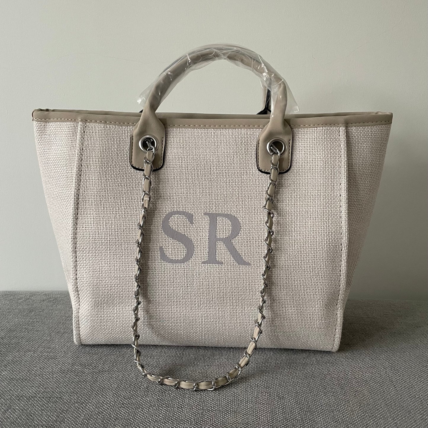 Personalised Stone Large Chain Initial Tote Bags