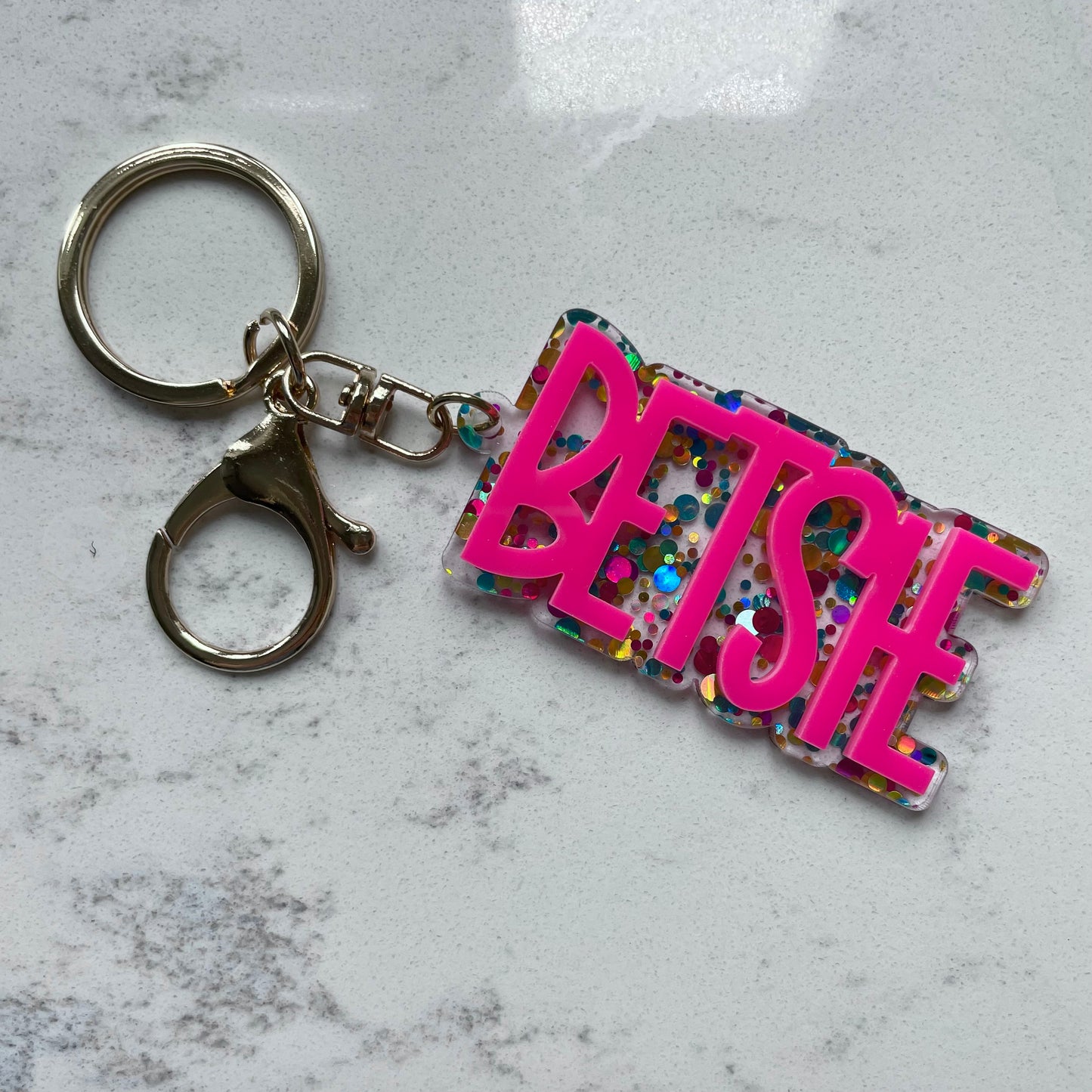 Personalised Acrylic Glitter key chains key rings bag charm