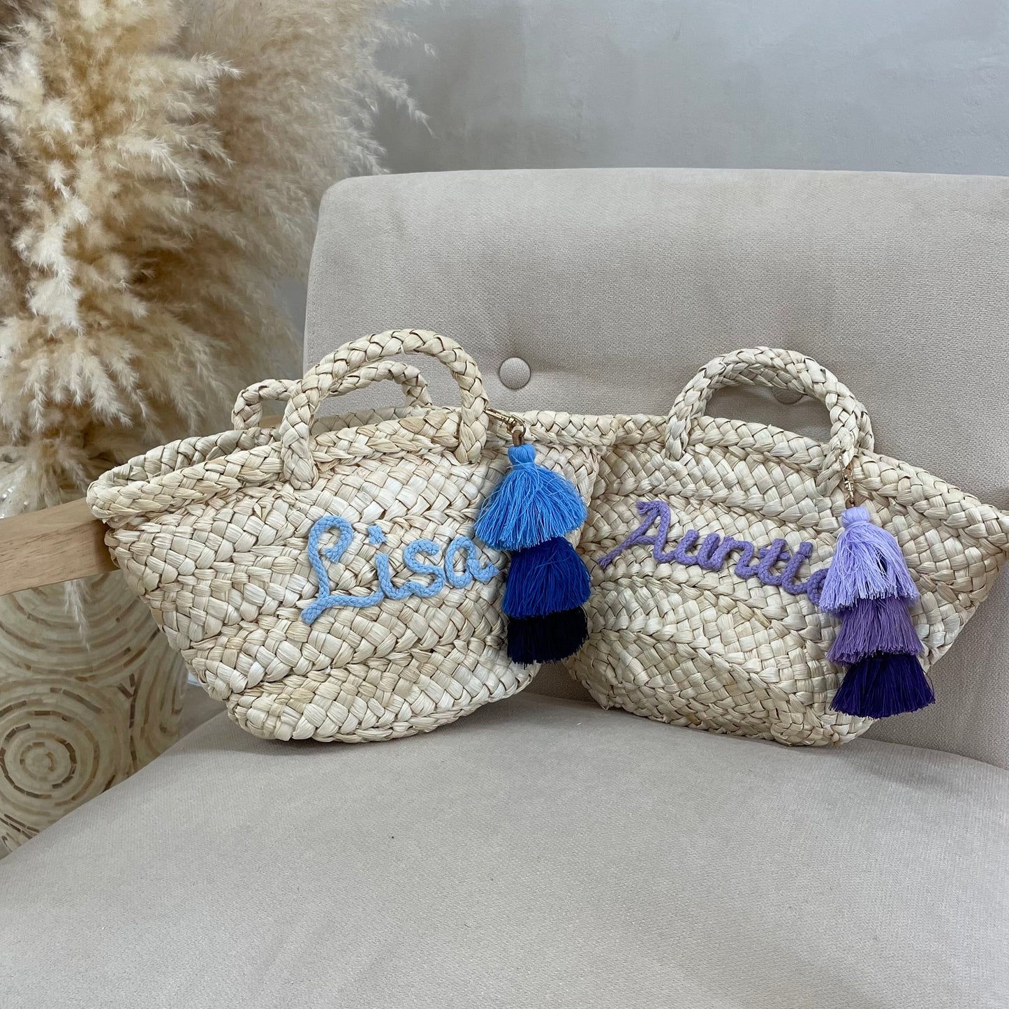 Personalised Mini Straw Basket Bags