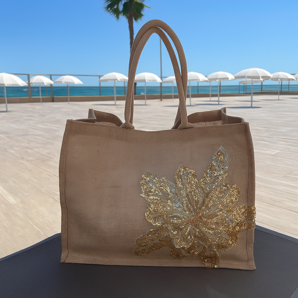 Flower Jute Tote Bag