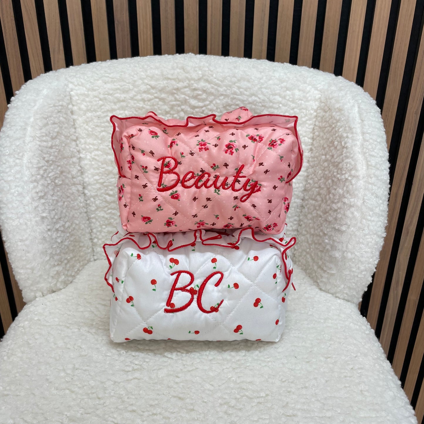 Personalised Ruffle Embroidered Makeup Cosmetic Bag