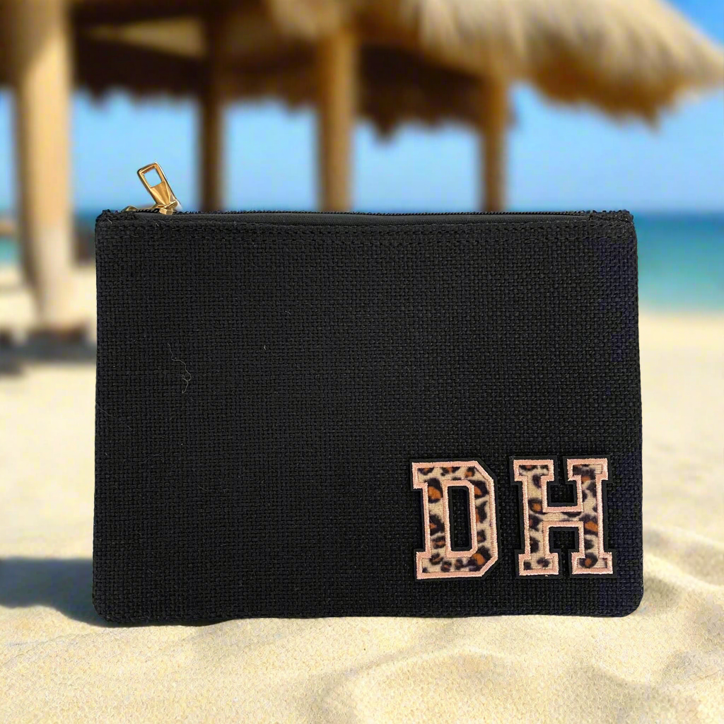 Personalised Black Canvas Pouch Bag