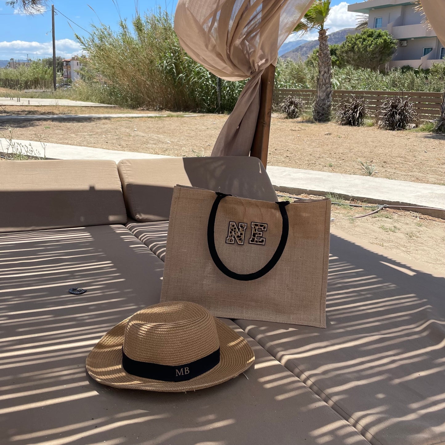 Personalised Patch Square Jute Shoulder Beach Shopper Tote Bag
