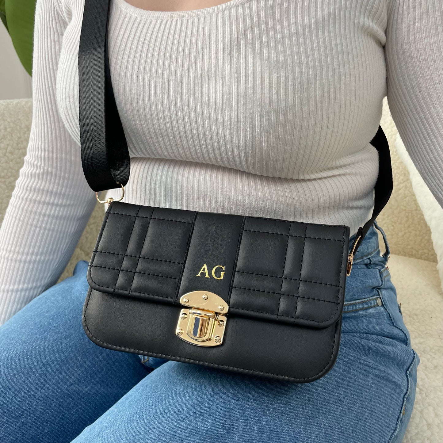 Personalised BETHANY Embossed Quilted Cross Body Bag