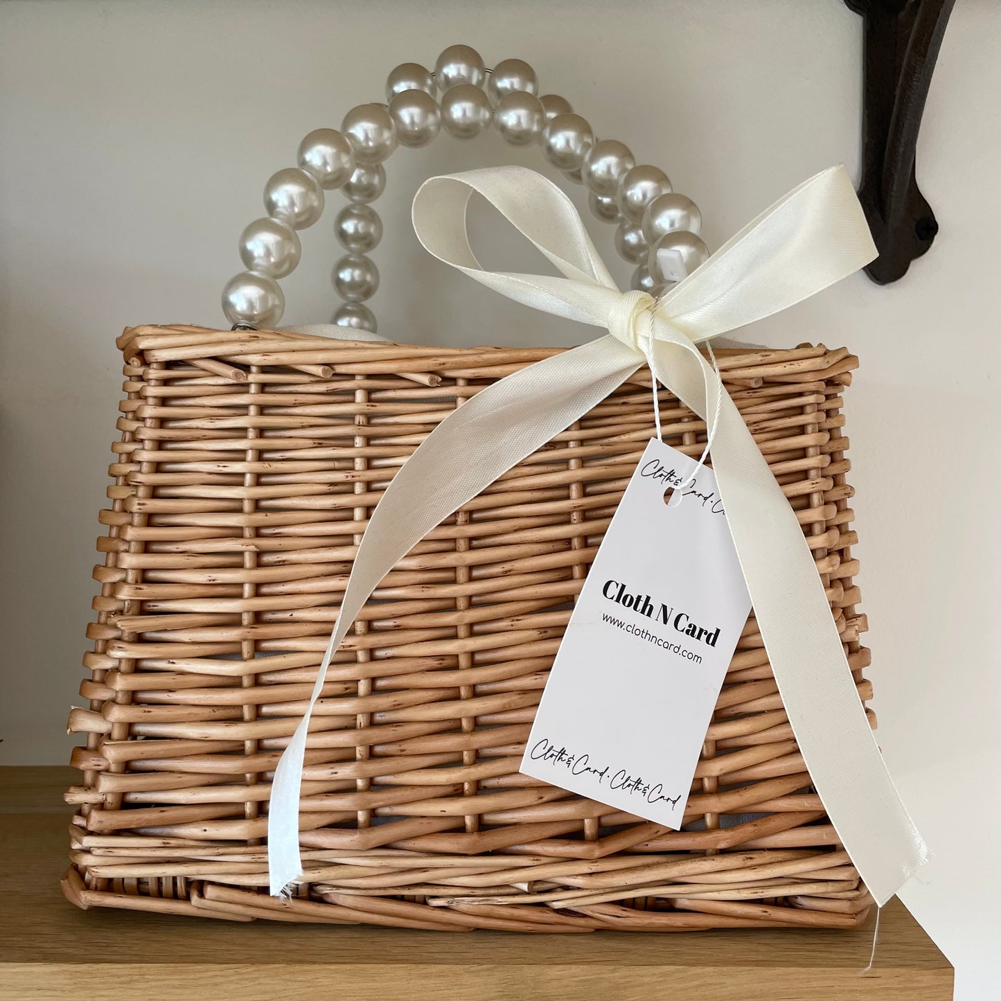 Personalised Pearl Handle Wicker Basket Bag
