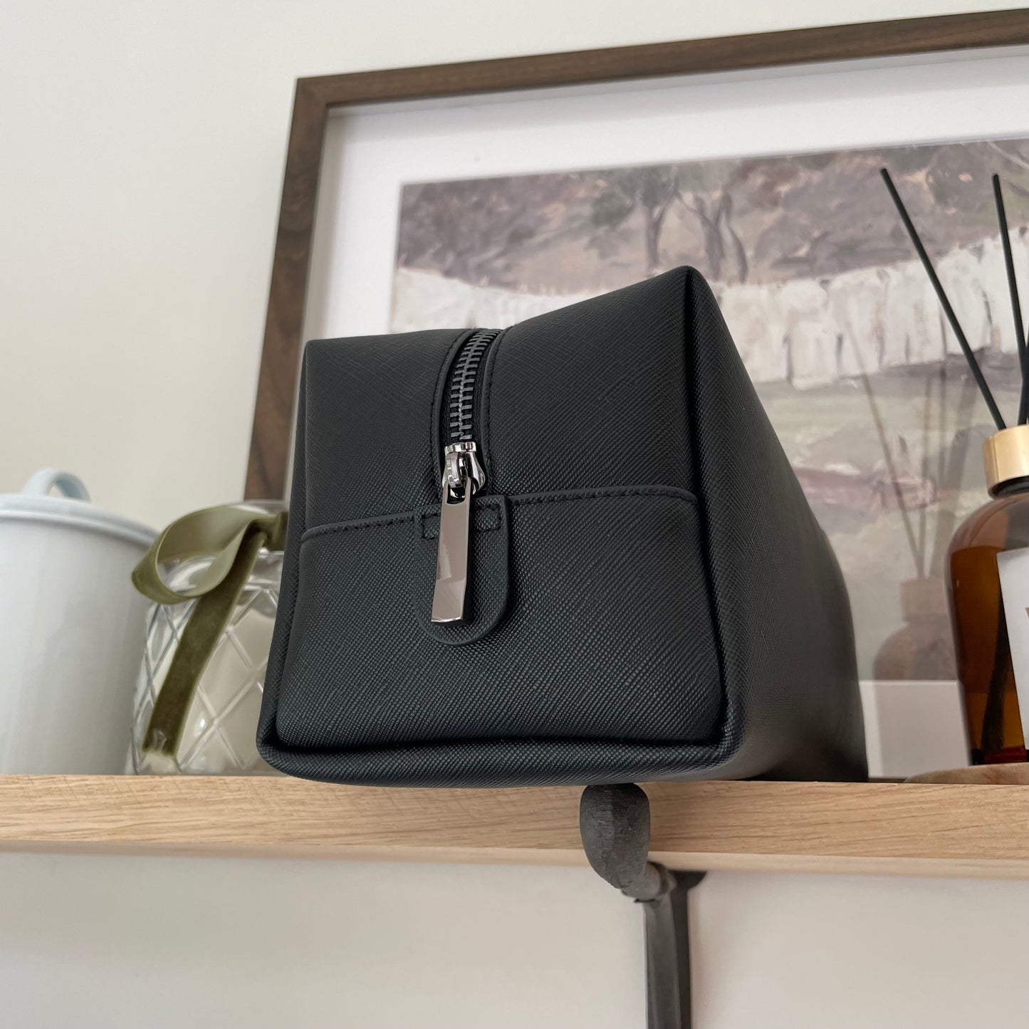 Personalised Saffiano Leather Makeup Zip Around Cube Bag
