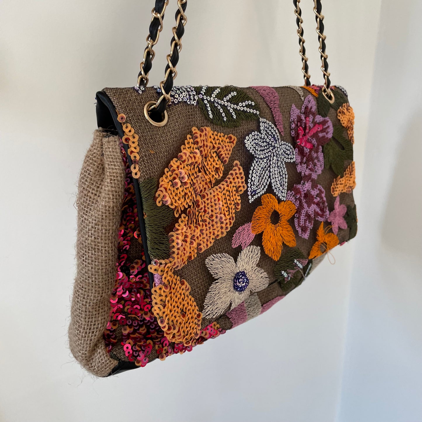 Personalised Floral Sequin Chain Cross Body Shoulder Bag