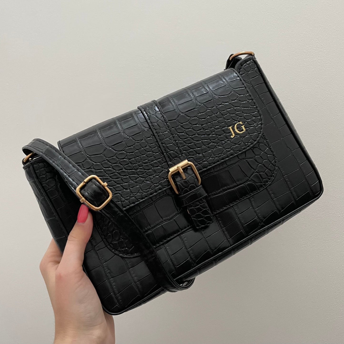 Personalised CATHERINE Croc Buckle Satchel Cross Body Bag