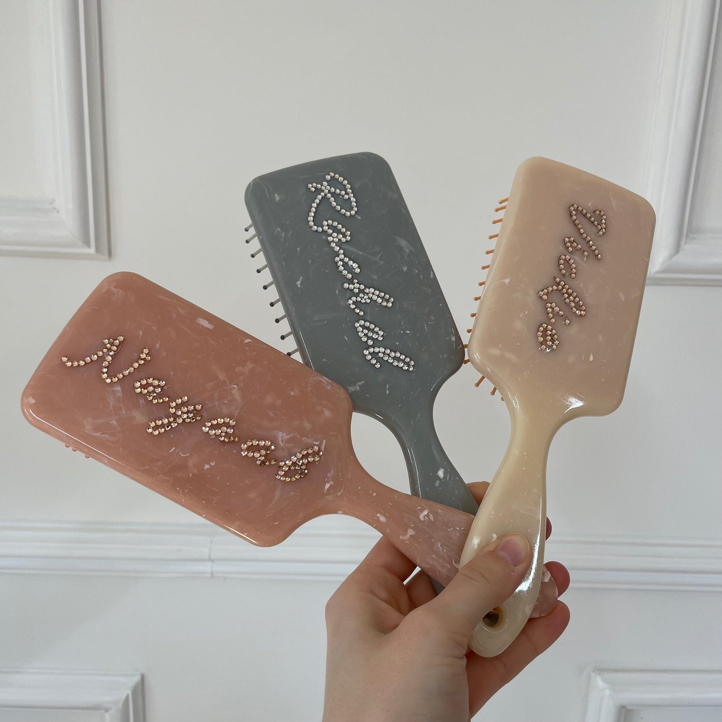 Personalised Marble Diamante Hair Brush