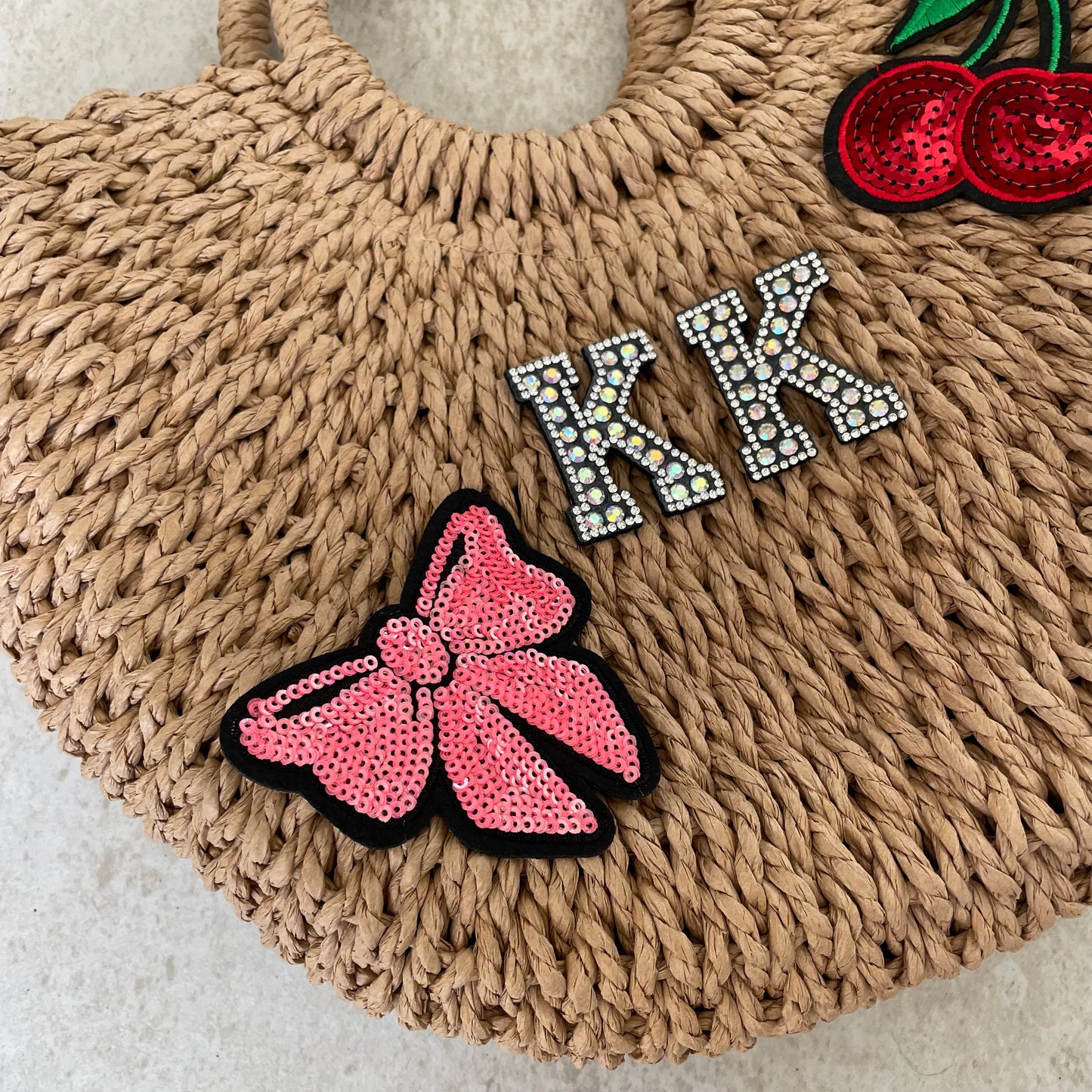Personalised ADA Bow & Cherry Straw Basket Bag