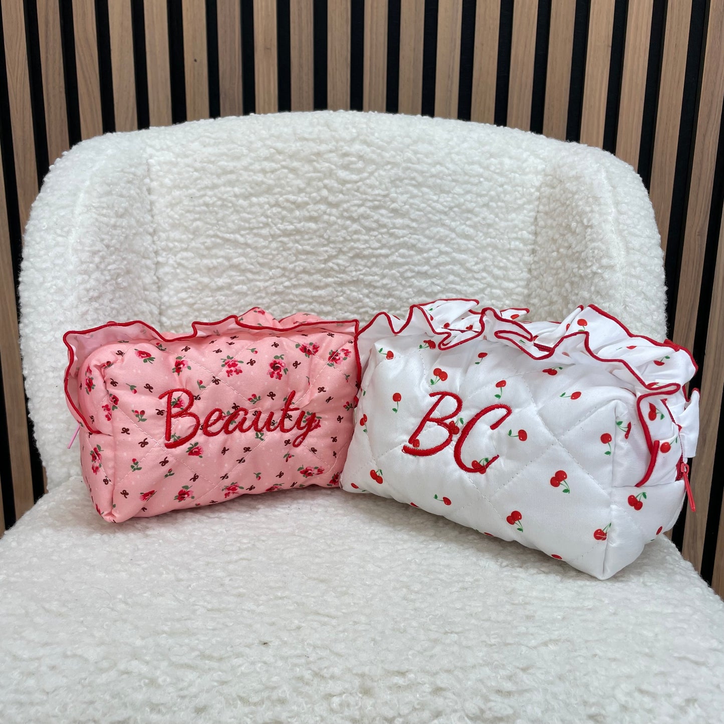 Personalised Ruffle Embroidered Makeup Cosmetic Bag