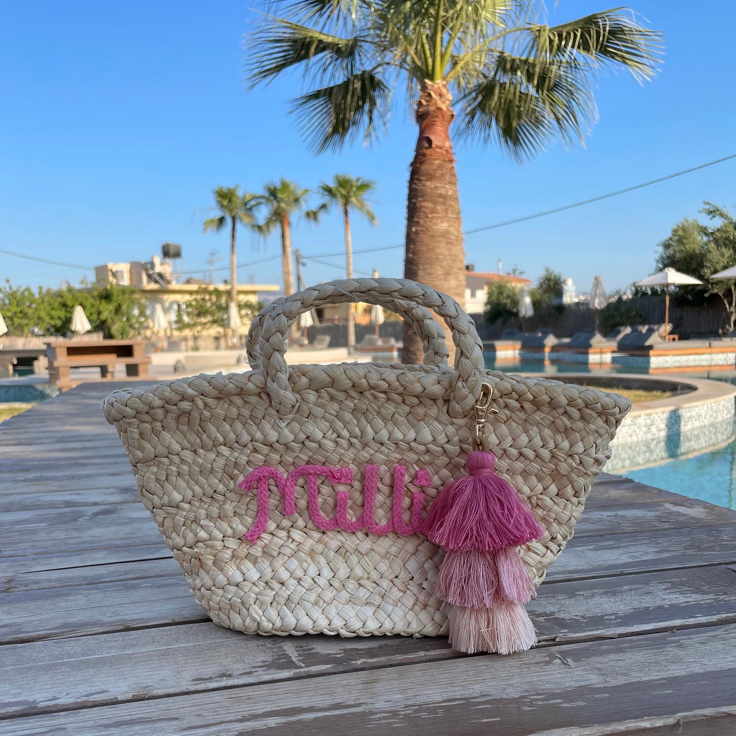 Personalised Mini Straw Basket Bags
