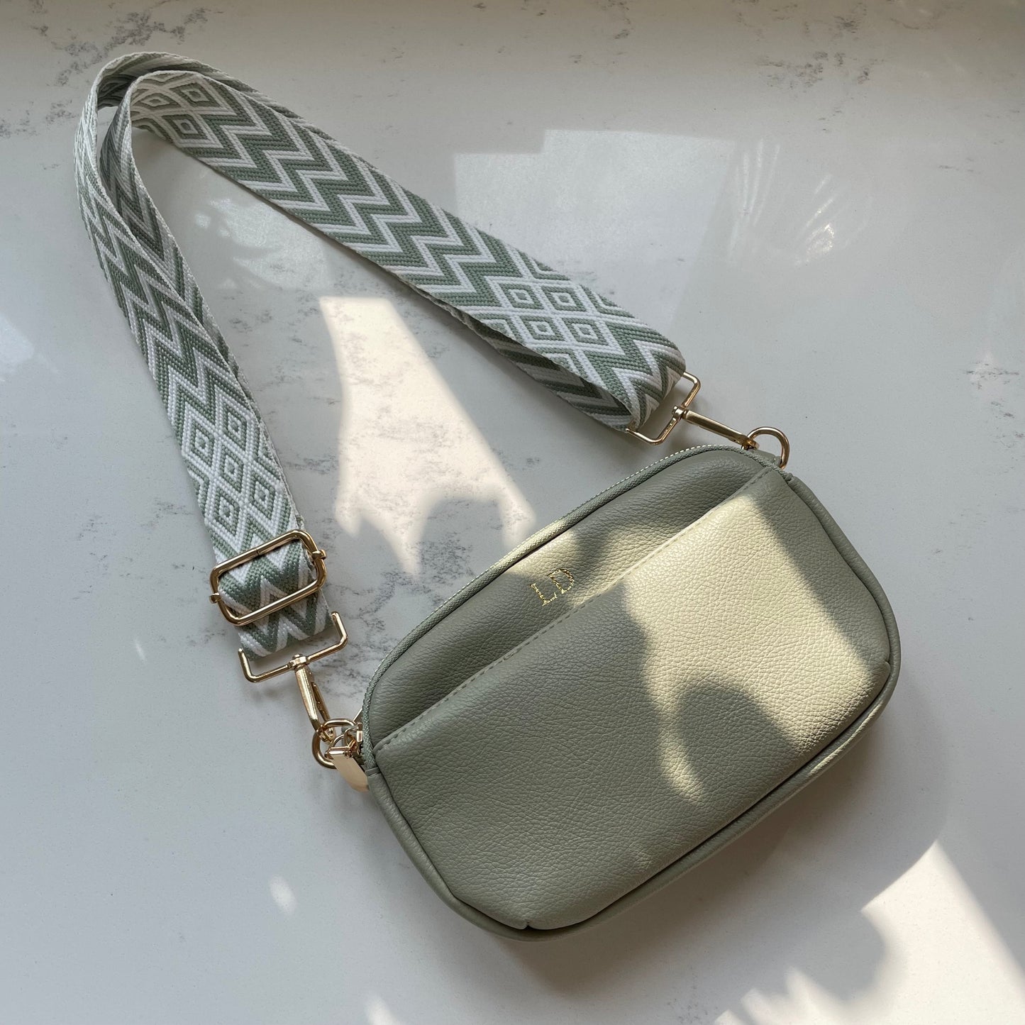 Personalised LOLA Embossed Faux Leather Chevron Cross Body Bag