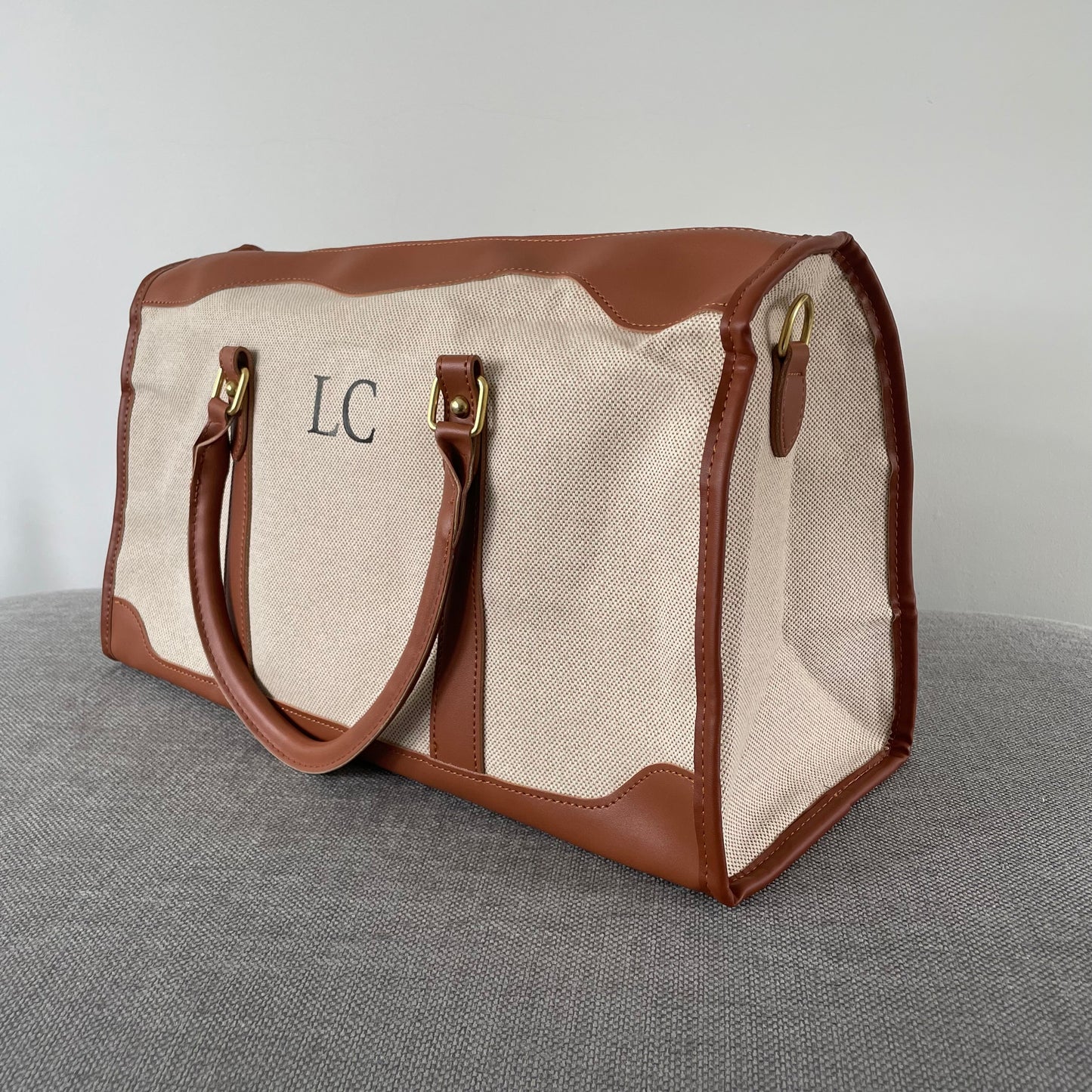 Personalised LILY Canvas & Faux Leather Overnight duffle bag